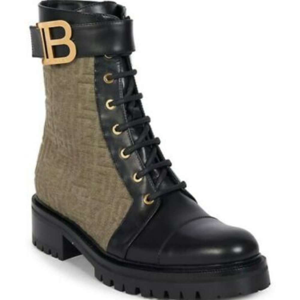 Balmain Ranger Romy Monogram Canvas Leather Combat Boots